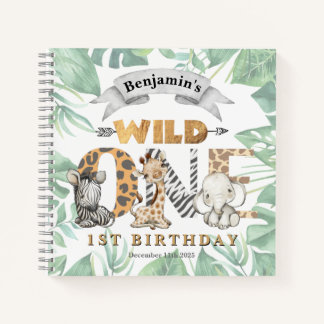 Safari 1st Birthday Guest Book Spiral Notebook
