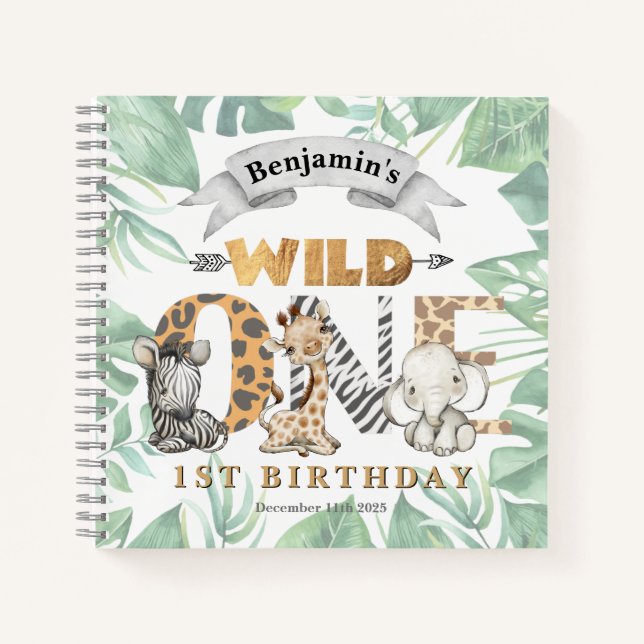 Safari 1st Birthday Guest Book Spiral Notebook (Front)