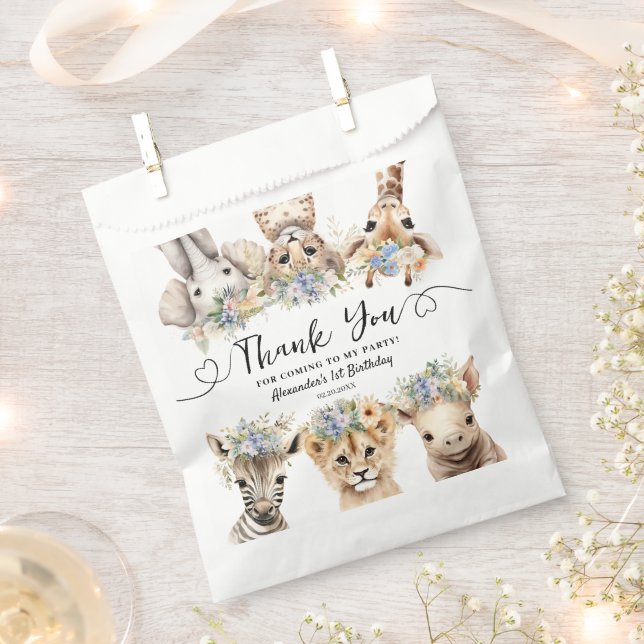 Safari 1st Birthday Junle Animals Boy Thank You Favour Bag (Clipped)