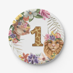 Safari 1st first monkey lion wild animal birthday paper plate
