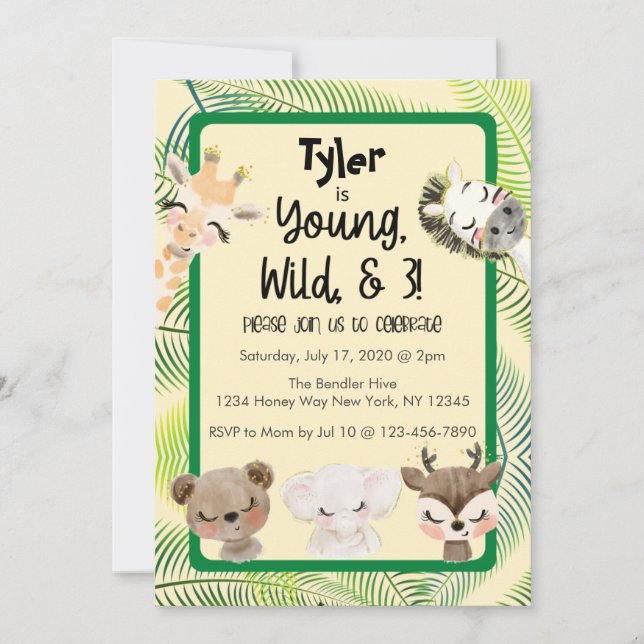 Safari 3ème anniversaire de fête Invitation (Devant)