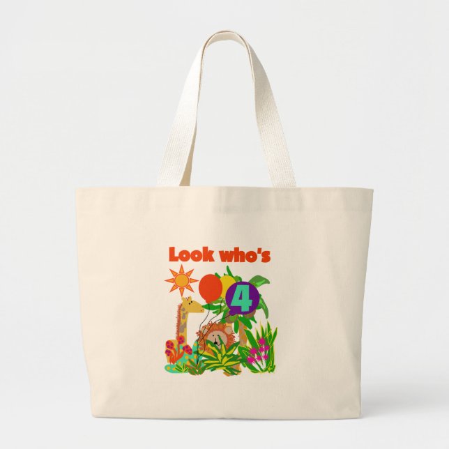 Safari 4th Birthday Tshirts and Gifts Large Tote Bag (Front)