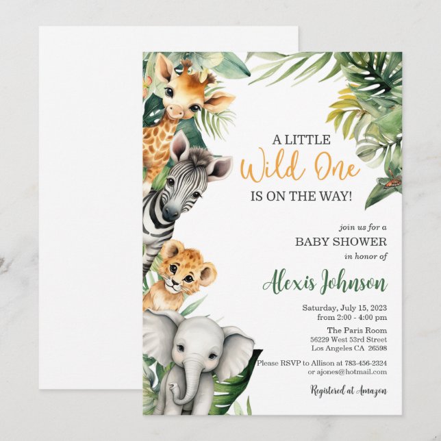 Safari A Little Wild One is on the Way Invitation (Front/Back)