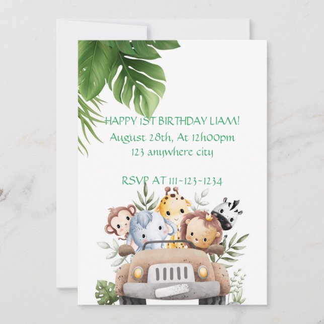 SAFARI ADVENTURE BIRTHDAY INVITATION,DIGITAL INVITATION (Front)