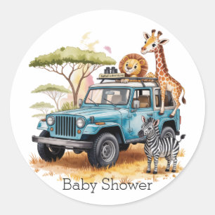 Safari Adventure Boy Baby Shower Classic Round Sticker
