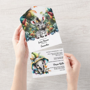 Safari adventure cute wild animals jungle greenery all in one invitation