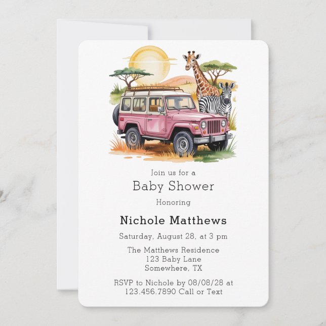 Safari Adventure Girl Baby Shower Invitation (Front)