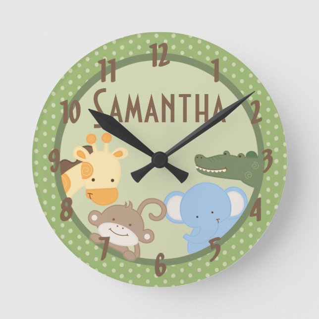 Safari Adventure Jungle Zoo Personalized Clock (Front)