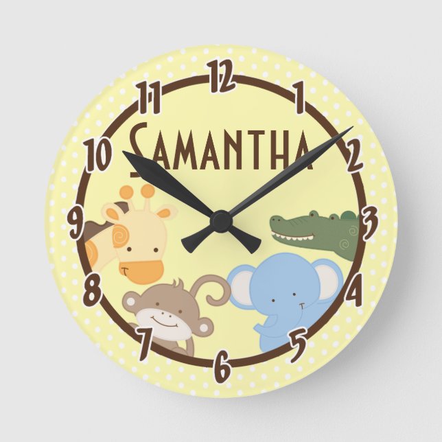 Safari Adventure Jungle Zoo Personalized Clock (Front)