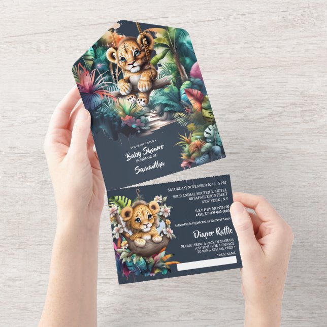 Safari adventure lion cub jungle greenery zoo  all in one invitation (Tearaway)