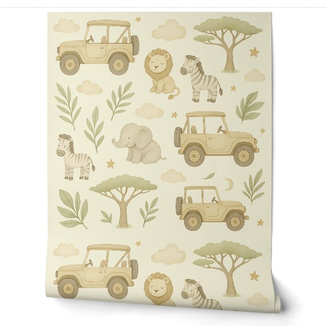 Safari Adventure Nursery Wallpaper Neutral Jungle (Unrolling)