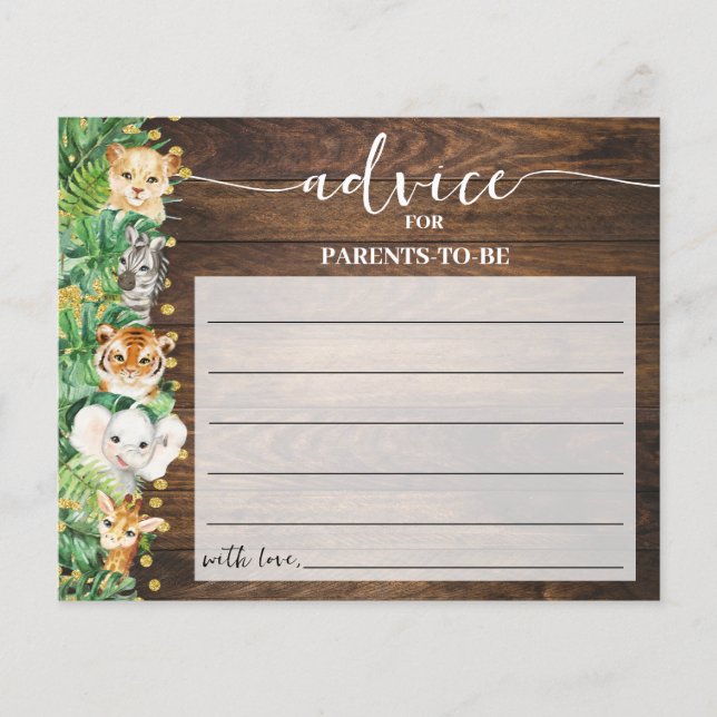 Safari Advice Mom & Dad Rustic Baby Shower Card (Front)
