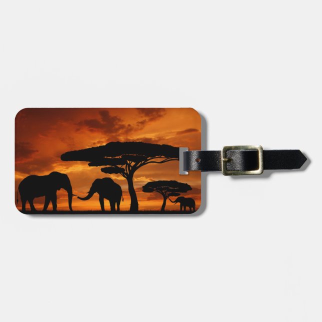 Safari African Baobab tree elephant silhouette Luggage Tag (Front Horizontal)
