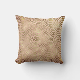 Safari African Faux Gold Python Animal Skin Bronze Throw Pillow