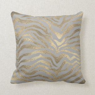 Safari African Gold Glam Zebra Animal Skin Grey Throw Pillow