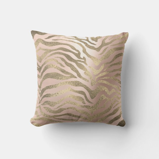 Safari African Sepia Rose Gold Zebra Animal Skin Throw Pillow (Front)