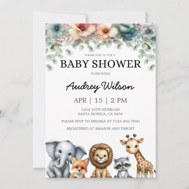 Safari and Flower Invitation (Front)