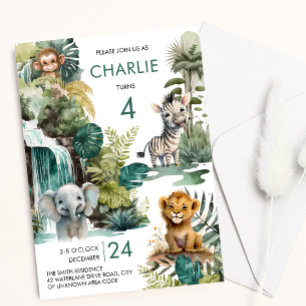 Safari and Zoo Jungle Animals Kids Birthday  Invitation