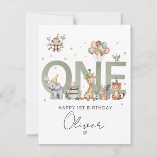 Safari Animal 1st Birthday Card for Baby Boy 1