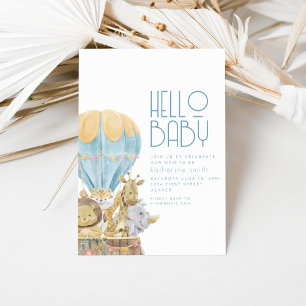 Safari Animal Air Balloon Baby Shower Invitation
