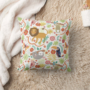Safari Animal Baby Cushion, Bright Colorful Jungle Throw Pillow