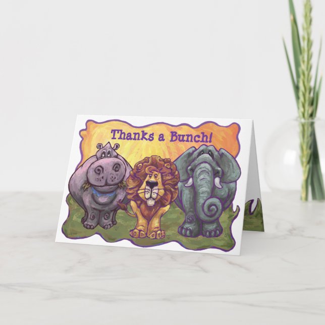 Safari Animal Birthday Party Thank You Card (Front)