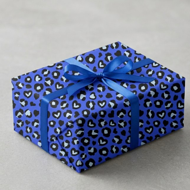 Safari Animal Blue Leopard Chic Print Pattern  Wrapping Paper (blue leopard print wrapping paper 1)