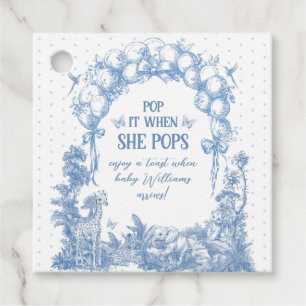 Safari Animal Blue Toile Baby Boy Shower She Pops Favour Tags