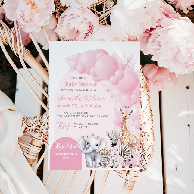 Safari Animal Blush Pink Boho Baby Girl Shower Invitation (Creator Uploaded)