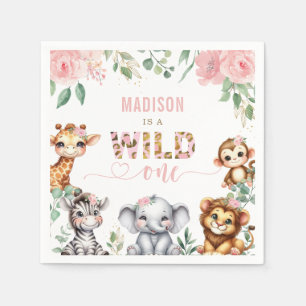 Safari Animal Blush Pink Floral Wild One Birthday Napkin