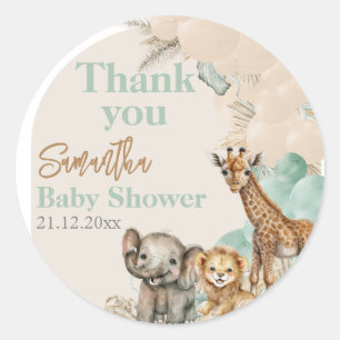 Safari animal Boho Oh Boy Baby Shower thanks Classic Round Sticker