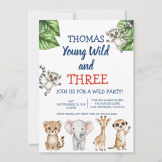 Safari Animal Boy Birthday Party Invitation