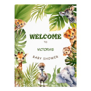 Safari Animal Cute Baby Shower Welcome poster sign