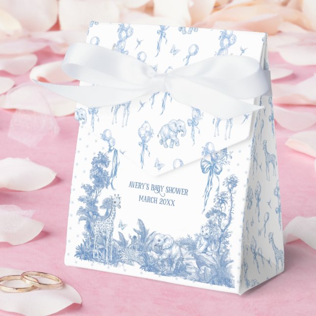 Safari Animal Dusty Blue Toile Baby Boy Shower Favor Box (Wedding)