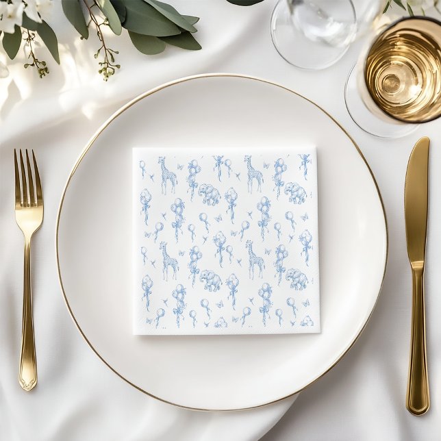 Safari Animal Dusty Blue Toile Baby Boy Shower Napkin (Creator Uploaded)