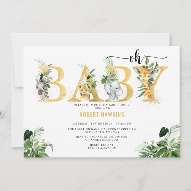 Safari Animal Editable Oh Baby Shower Invitation (Front)
