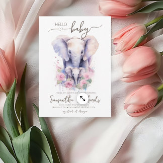 Safari Animal Elephant Floral Mom Baby Shower Invitation