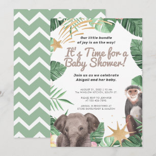Safari Animal/ Elephant, Monkey Jungle Baby Shower Invitation