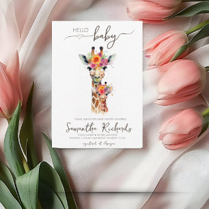 Safari Animal Floral Giraffe Mom Baby Shower Invitation