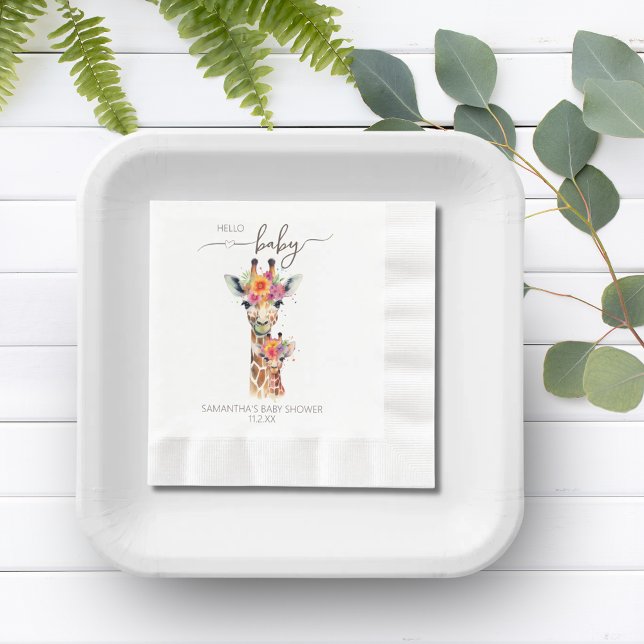 Safari Animal Floral Giraffe Mom Baby Shower Napkin (Safari Animal Floral Giraffe Mom Baby Shower Napkins)