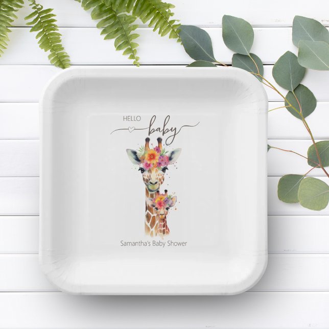 Safari Animal Floral Giraffe Mom Baby Shower Paper Plate (Safari Animal Floral Giraffe Mom Baby Shower Paper Plates)