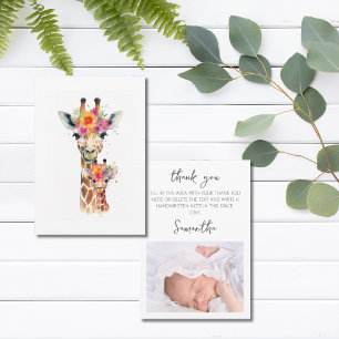 Safari Animal Floral Giraffe Mom Baby Shower Thank You Card