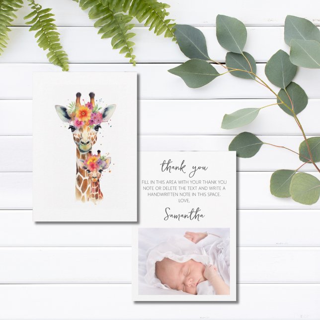 Safari Animal Floral Giraffe Mom Baby Shower Thank You Card (Safari Animal Floral Giraffe Mom Baby Shower Thank You Card)
