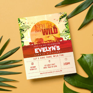 Safari Animal Four Ever Wild Cheap Birthday Invite