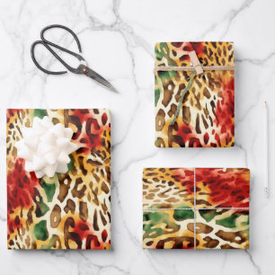 Safari Animal Fur Prints Patterns Colorful Wrapping Paper Sheet