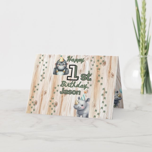 Safari Animal Gorilla Rhino Birthday Card (Front)