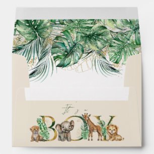 Safari Animal Jungle Green & Gold boy Baby Shower Envelope