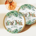Safari Animal Jungle Green & Gold boy Baby Shower Paper Plate<br><div class="desc">Safari Animal Jungle Green & Gold boy Baby Shower</div>