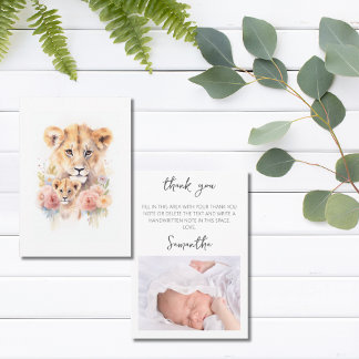 Safari Animal Lion Floral Mom Baby Shower Thank You Card