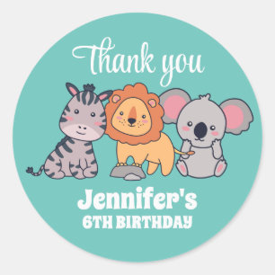 Safari Animal Lion Zebra Koala Kids Birthday Party Classic Round Sticker